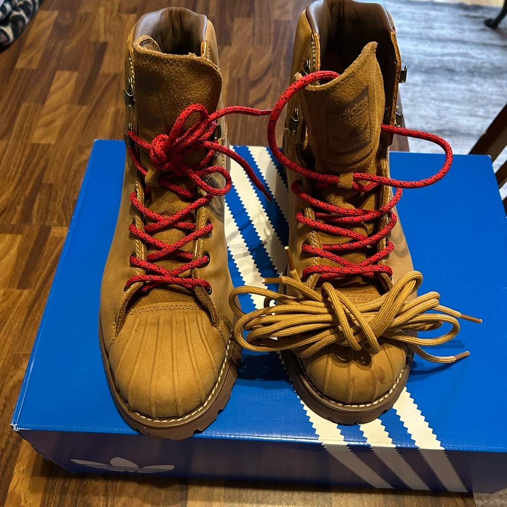 adidas  Tan Boots with Red Laces